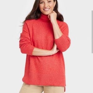 NWT - A New Day - Red Mock Turtleneck Tunic Sweater- lightweight & stretchy